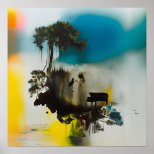 Poster Piano Abstrait Cat Tree Witchy AI Art Matte Value