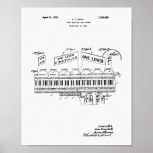 Poster Piano Clavier 1925 Brevet Art Livre blanc