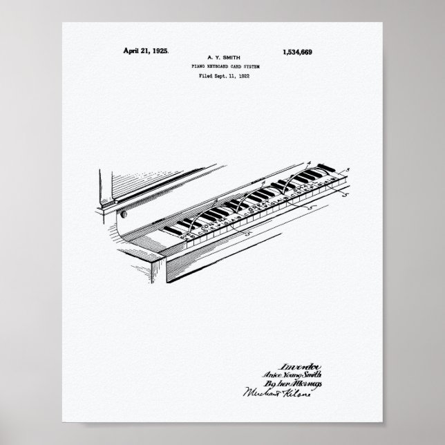 Poster Piano Clavier 1925 Brevet Art Livre blanc (Devant)