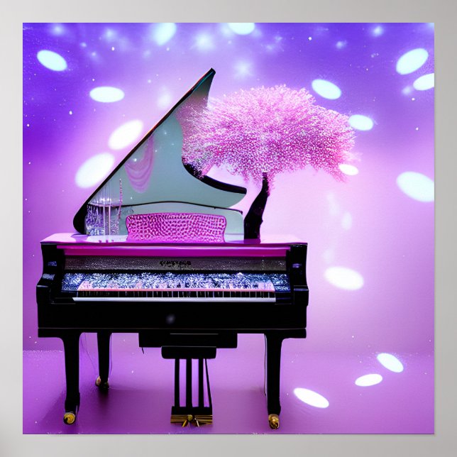 Poster Piano grand arbre rose (Devant)