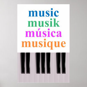 Poster Piano Keyboard Music Texte en plusieurs langues