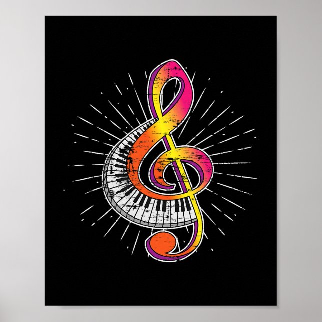 Poster Piano Player Treble Clef Pianist Cadeau Classique  (Devant)