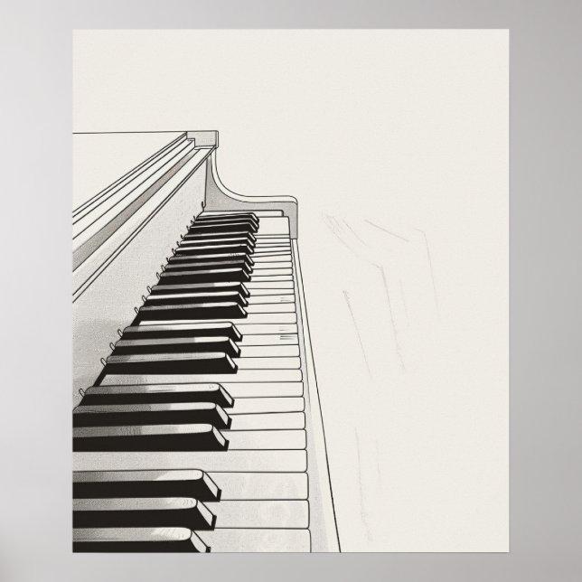 Poster Piano touches musique minimaliste ligne art (Devant)