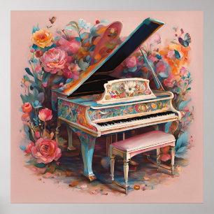 Poster Piano Whimsical en fleurs