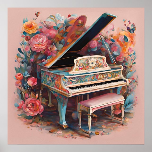 Poster Piano Whimsical en fleurs (Devant)