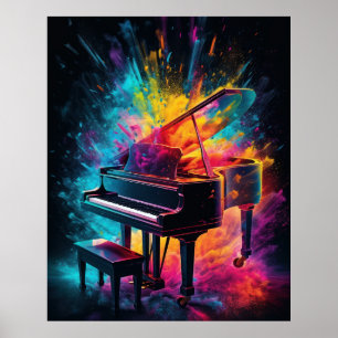 Poster Piano with exploding colors