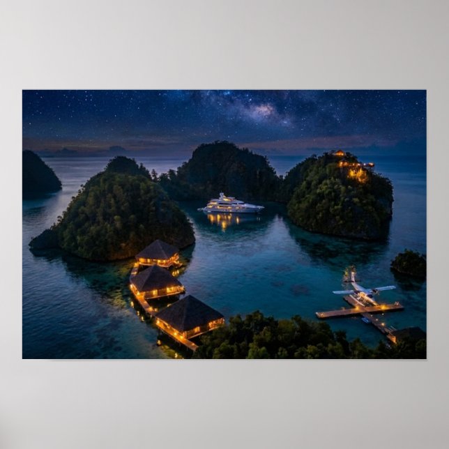 Poster Piaynemo Night Starry Sky Raja Ampat Galaxy Art (Devant)