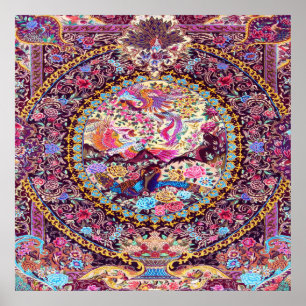 Poster Pic de fleurs florales bleu or violet