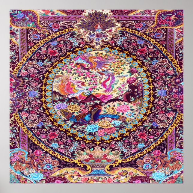 Poster Pic de fleurs florales bleu or violet (Devant)