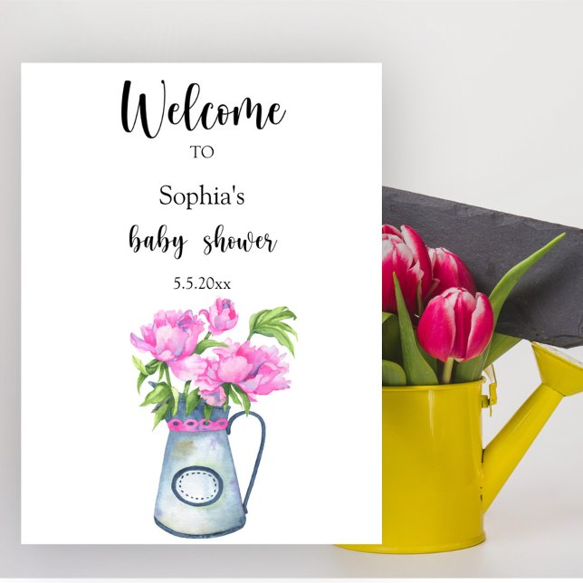 Poster Pichet de fleurs Bienvenue à la baby shower (Créateur téléchargé)