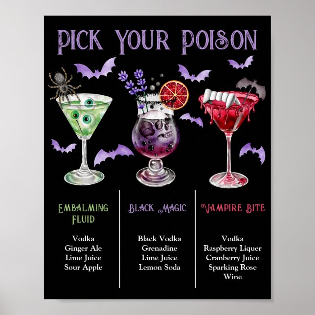 Poster Pick Your Poison Halloween 3 Cocktail Menu  (Devant)