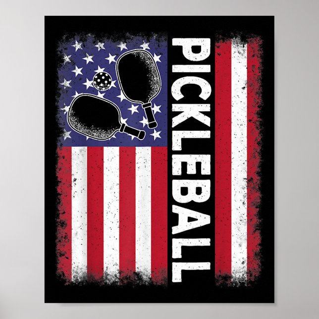 Poster Pickleball American Flag Drôle amusant Pickleball  (Devant)