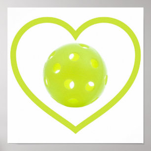 Poster pickleball amour boule de cornichon jaune