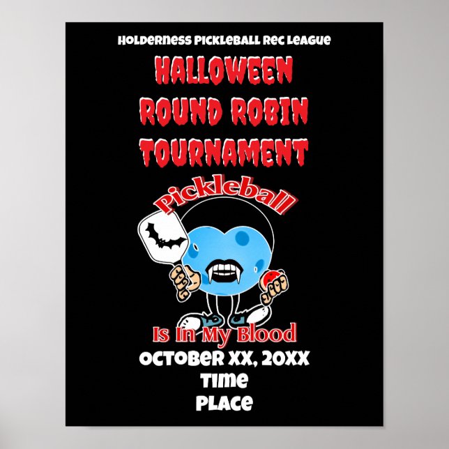 Poster Pickleball Halloween Party Round Robin Vampire (Devant)