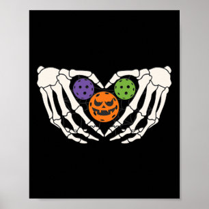 Poster Pickleball Halloween Squelette Mains Amour Coeur P
