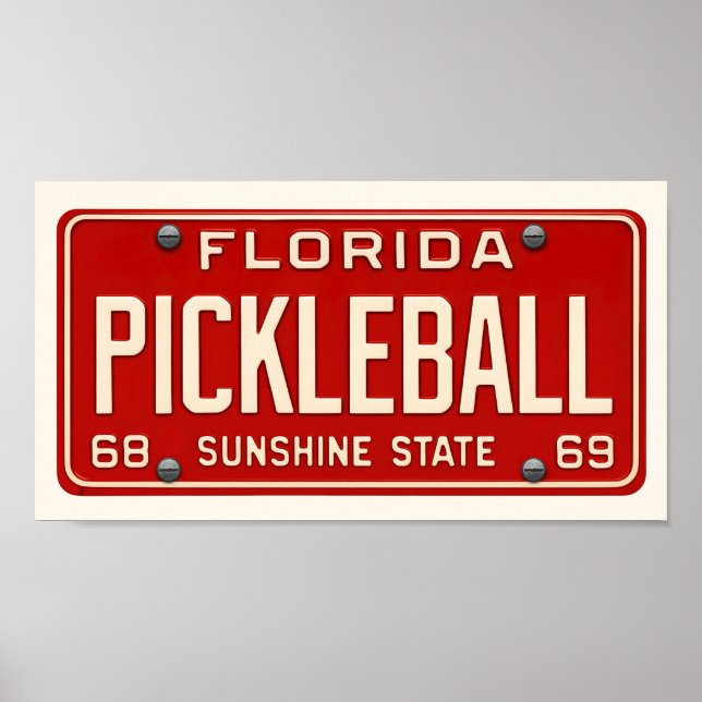 Poster Pickleball Player Art Retro Florida License Plate (Devant)