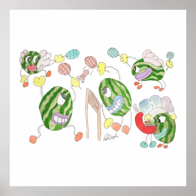 Poster Pickleball Team crazy cartoon group (Devant)