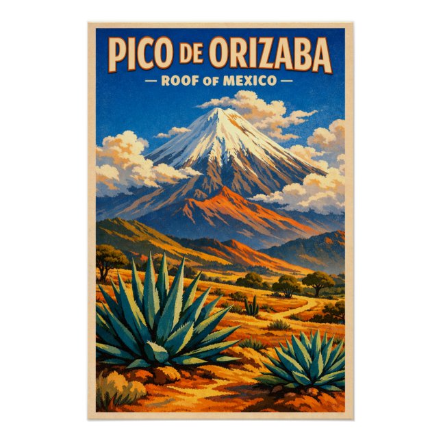 Poster Pico de Orizaba, Mexique, dans un classique rétro (Devant)