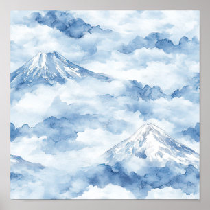 Poster Pics de brume – Paysage de montagne à l'aquarelle 