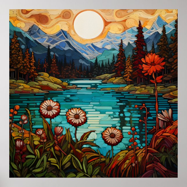 Poster Pics de neige majestueux et paysage marin alpin in (Devant)