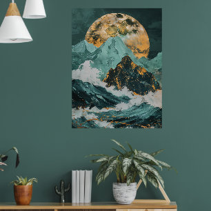 Poster Pics lunaires : Montagnes Imaginaires sous une lun