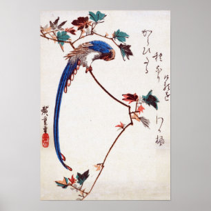 Poster Pie bleue sur la branche d'érable par Hiroshige