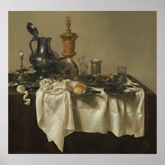Poster Pièce de banquet avec tarte mince par Willem Claes (Devant)