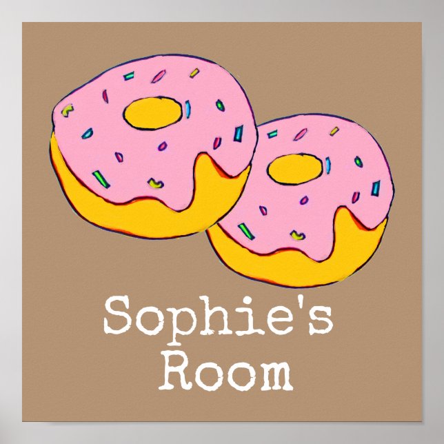 Poster Pièce de givrage rose Dounut de la nourriture mign (Devant)