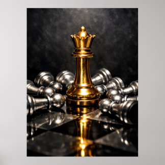 Poster Pièce de jeu d'échecs du roi doré – Stratégie, pui