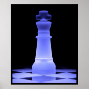 Poster Pièce d'échecs King brillante bleu