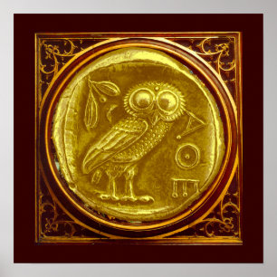 POSTER PIÈCE D'OR ANTIQUE CHOUETTE