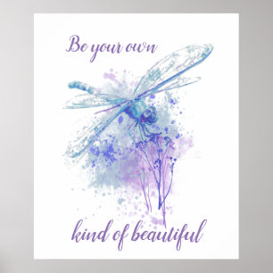 Poster Pièce originale de libellule d'aquarelle en bleu m