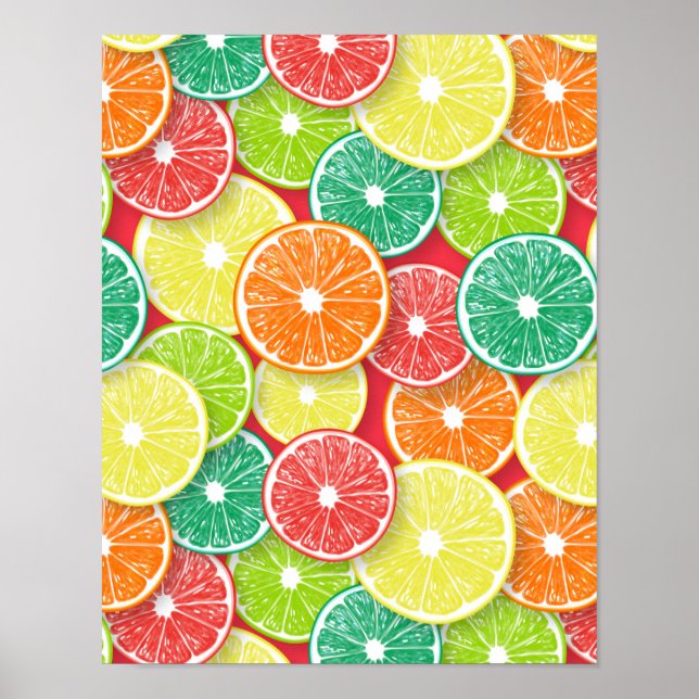 Poster Pièces de fruits d'agrumes pop art 2 (Devant)