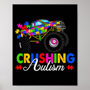 Poster Pièces de puzzle de monster truck écrasant l'autis