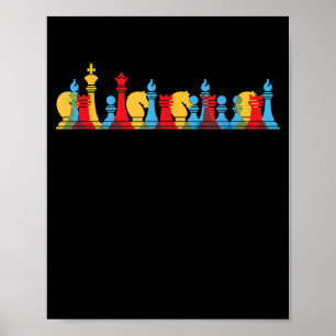 Poster Pièces d'échecs multicolores pensant cadeau intell