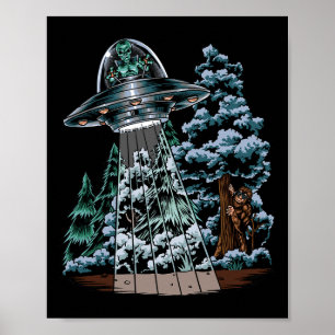 Poster Pied Caché De L'Alien Dans Un Ufo Derrière Un Arbr