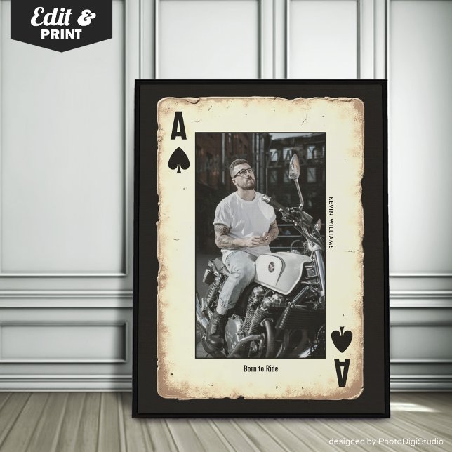 Poster Pied de moto sur mesure, Cadeau de moto Ace de piq (Custom Biker Wall Art, Biker Gift Ace of Spades Poster)