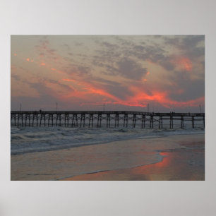 Poster Pier and Sunset - Oak Island, NC