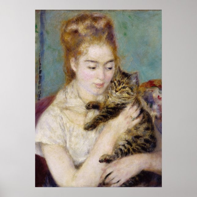 Poster Pierre A Renoir | Femme avec un chat (Devant)