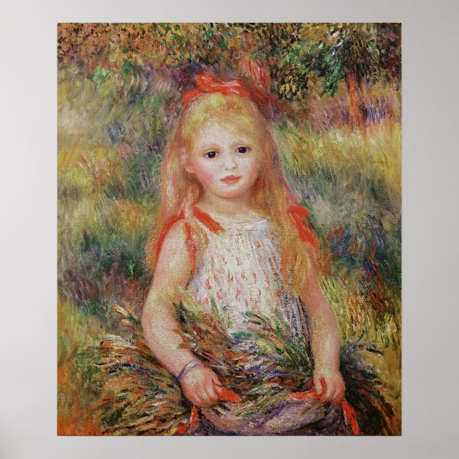 Poster Pierre A Renoir | Petite fille portant des fleurs (Devant)