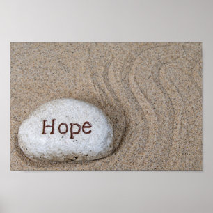 Poster pierre dans le sable avec mot Hope