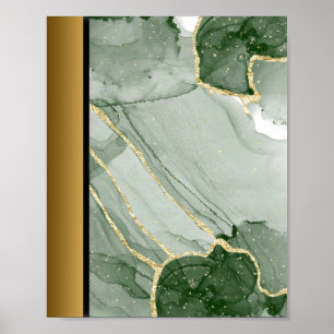 Poster Pierre de Marbre blanc verte / Art bordé d'or noir