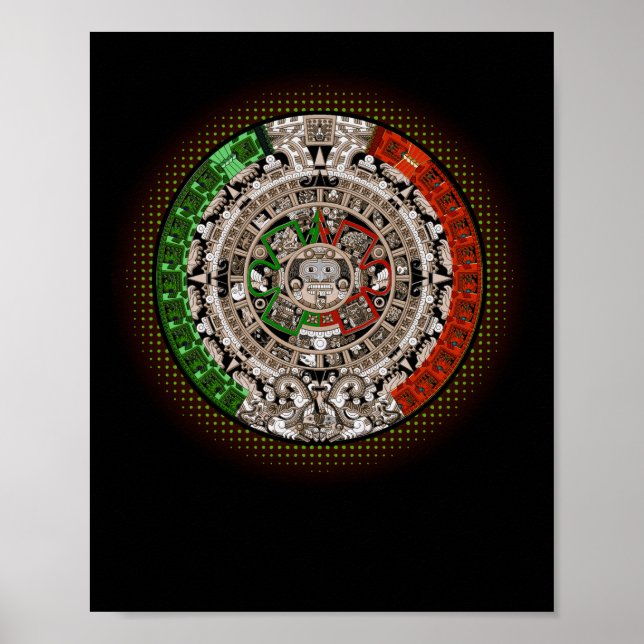 Poster Pierre de soleil de calendrier aztèque sculpture d (Devant)