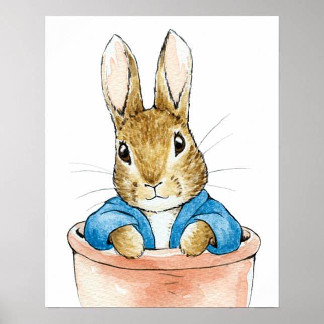 Poster Pierre le lapin assis dans un pot de plante     (Devant)