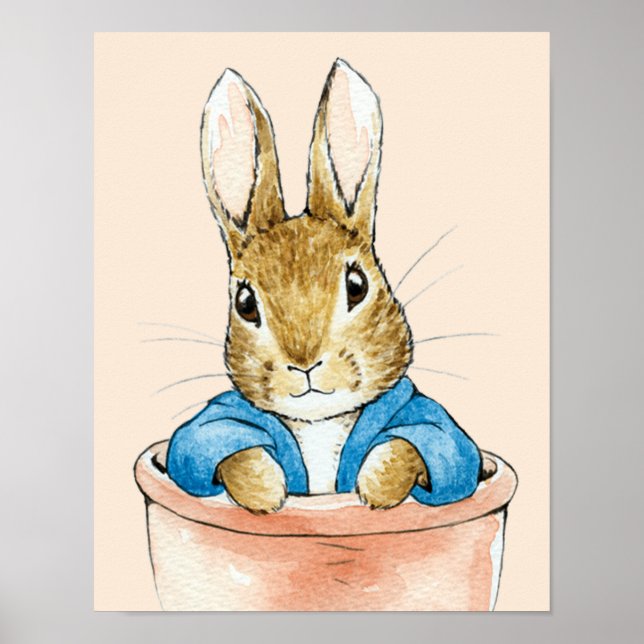 Poster Pierre le Lapin Assis dans une Marmite (Devant)