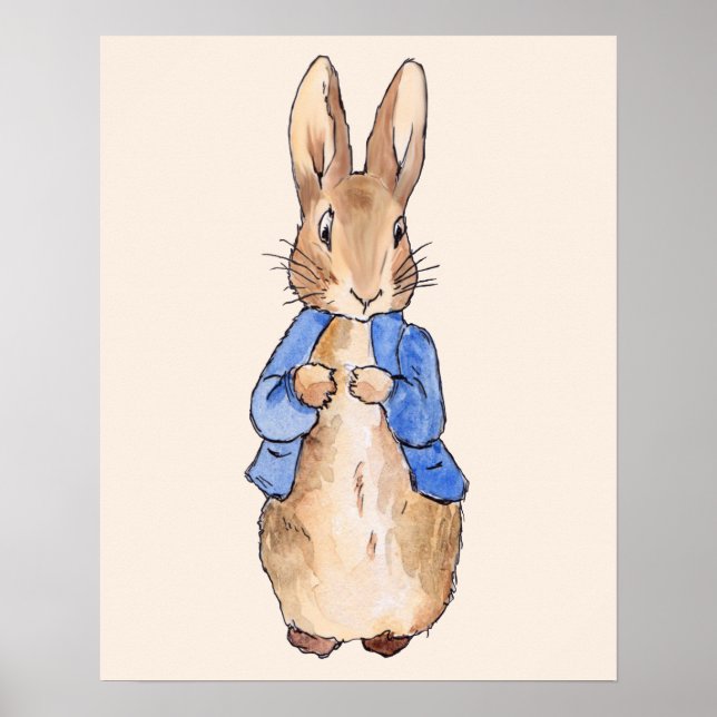 Poster Pierre le Lapin sur fond beige (Devant)