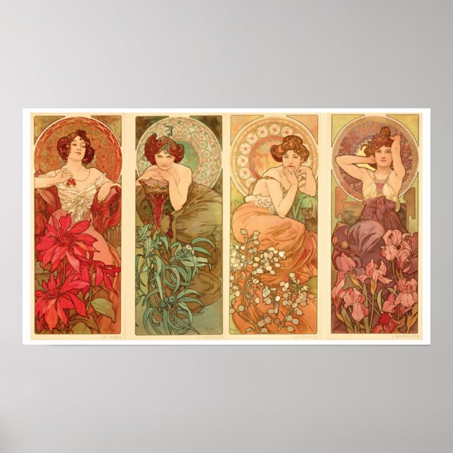 Poster Pierres et fleurs précieuses, Alphonse Mucha 1900 (Devant)