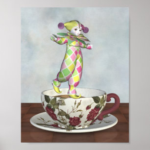 Poster Pierrot Clown Balancing on a Tea Cup