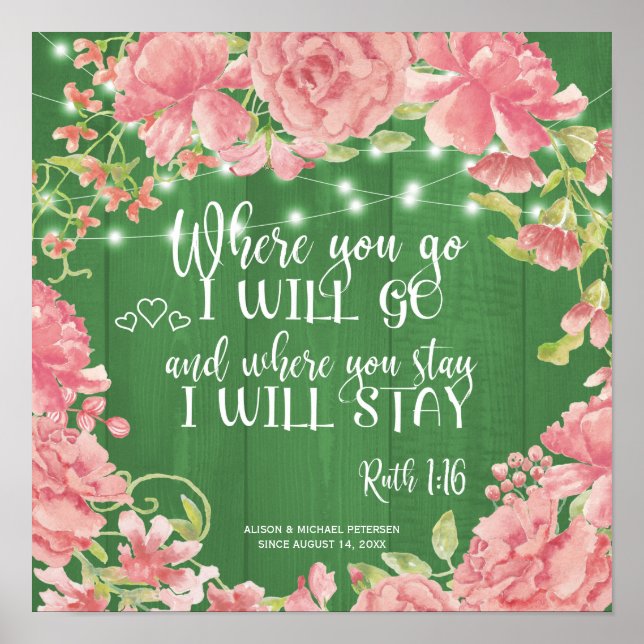 Poster Pies roses typographie verte citation signe mariag (Devant)
