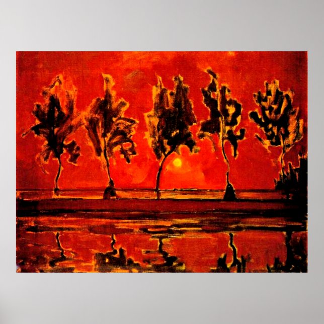 Poster Piet Mondrian art, Arbres de la Géine à Moonrise (Devant)